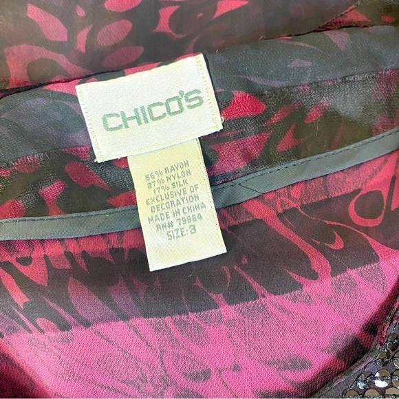 Chico’s Black/Burgundy Stripe Burnout Sequin Trim Blouse Size 16 - Picture 8 of 8